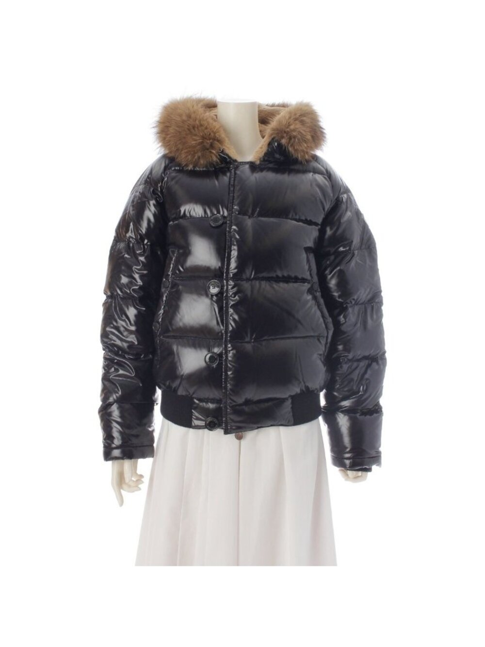 Moncler Bulgarie Nylon Coyote Rabbit Fur Hoodie Down Jacket Black 1